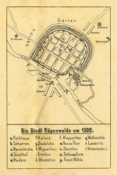 Plan Darłowa wg. F. Boehmera w: Geschichte der Stadt Rűgenwalde. Stettin 1900