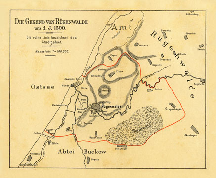 Plan okolic Darłowa wg. F. Boehmera w: Geschichte der Stadt Rűgenwalde. Stettin 1900